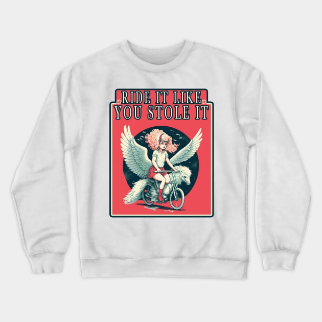 Pegasus Girl Magical Creatures Fantasy Horse Flying Crewneck Sweatshirt by RetroZin